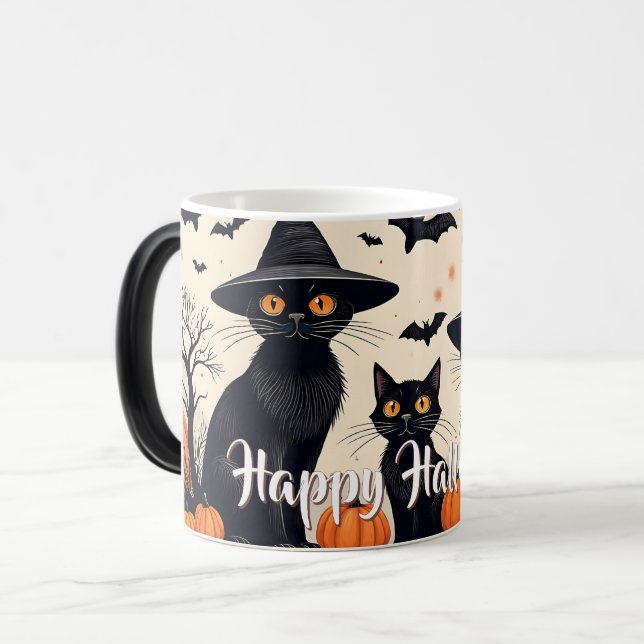 Three Black Cats with Hats on Halloween Magic Mug (Front Left)