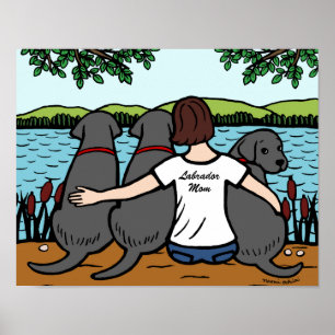 Three Black Labradors and Mom Poster