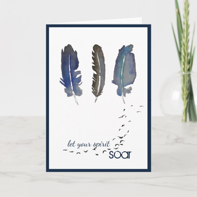 Three Blue Feathers Greeting Card (Front)