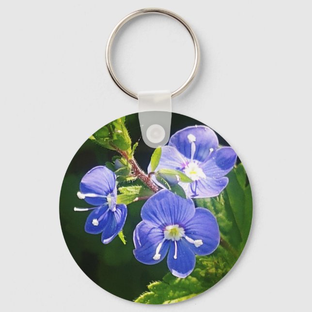 Three Blue Flowers  Keychain (Front)