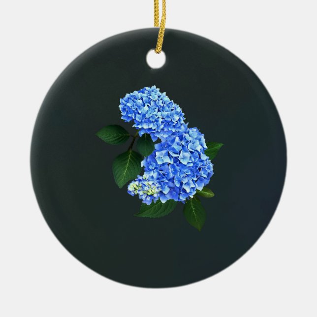 Three Blue Hydrangea Ceramic Ornament (Front)