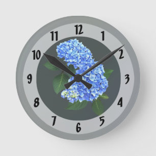 Three Blue Hydrangea Round Clock