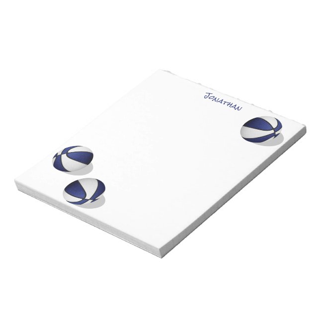 three blue white basketballs personalized notepad (Rotated)