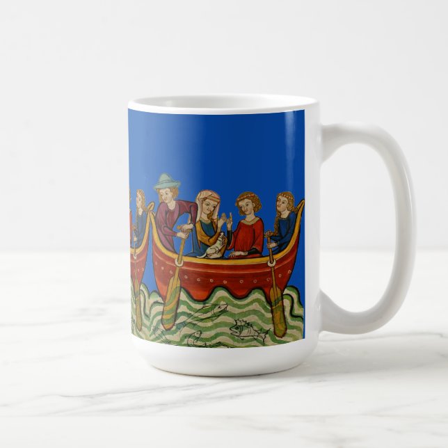 Three boats on the river Blue Coffee Mug (Right)