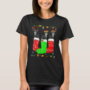 Three Boston Terrier In Christmas Socks Matching X T-Shirt