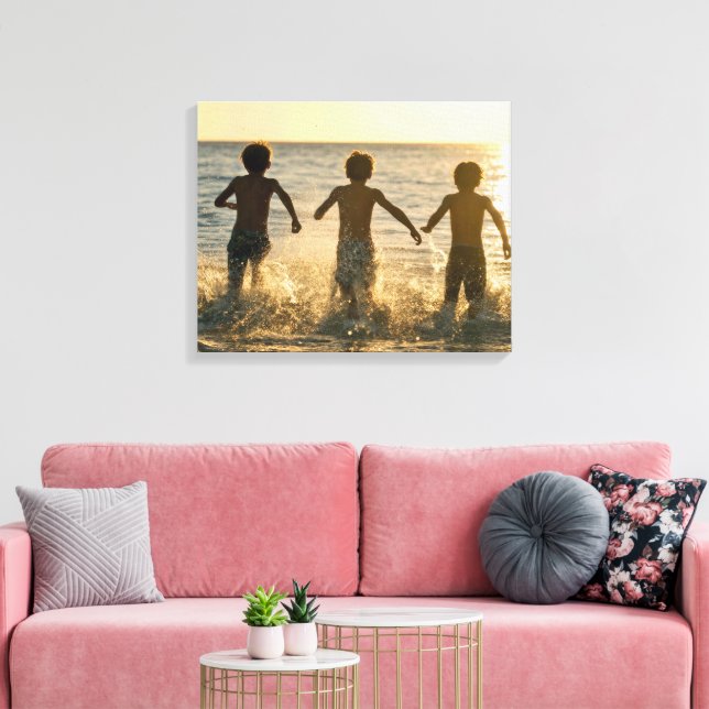 Three Boys Running into an Ocean Canvas Print (Insitu(LivingRoom))