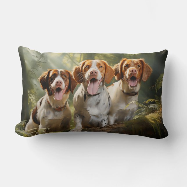 Three Brittany Spaniel  Lumbar Pillow (Front)
