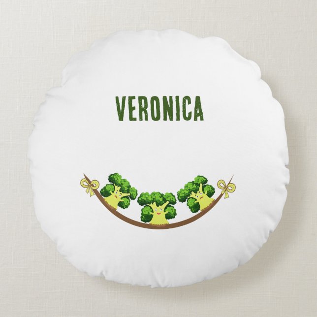 Three broccoli round pillow (Front)