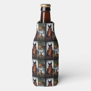 Three Brown Horses Photo Collage, Bottle Cooler