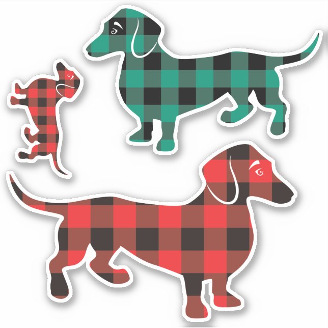 Three Buffalo Plaid Dachshund Stickers (Front)