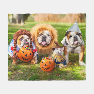 Three Bulldogs in Costumes Fleece Blanket