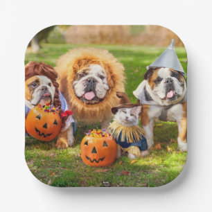 Three Bulldogs in Costumes Paper Plate