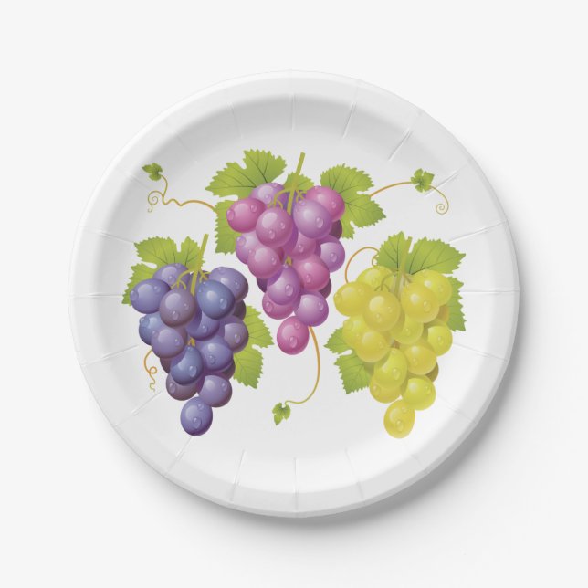 Three Bunches Of Grapes Paper Plate (Front)
