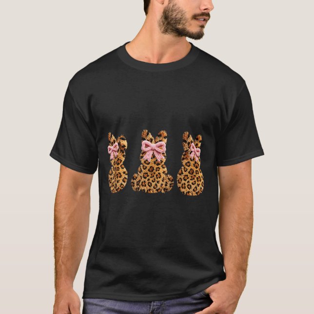 Three Bunnies Leopard Rabbit Eggs Happy Easter Coq T-Shirt (Front)