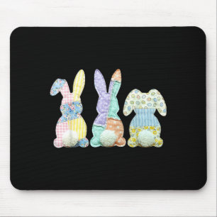 Three Bunnies Patchwork Rabbit Eggs Happy Easter D Mouse Pad