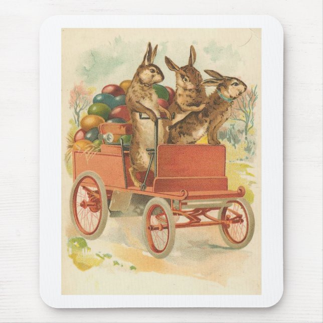 Three Bunnies With Eggs Vintage Easter Mouse Pad (Front)