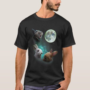Three Bunny Rabbits Howl At Moon 3 Wolf Wolves Par T-Shirt