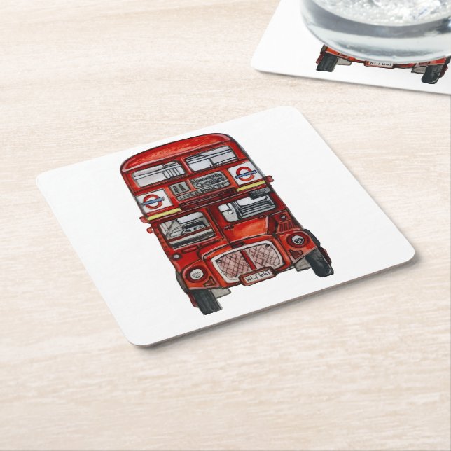 Three Buses Square Paper Coaster (Angled)