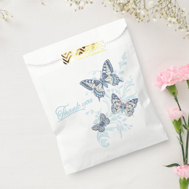 Three butterflies drawing thank you blue wedding  favour bag (Sealed)