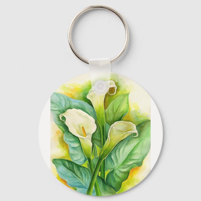 Three Cala Lilies Painting - Multi Keychain (Front)