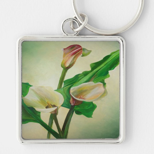 Three Calla Lilies Stunning Botanical Acrylic  Keychain (Front)