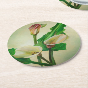 Three Calla Lilies Stunning Botanical Acrylic  Round Paper Coaster