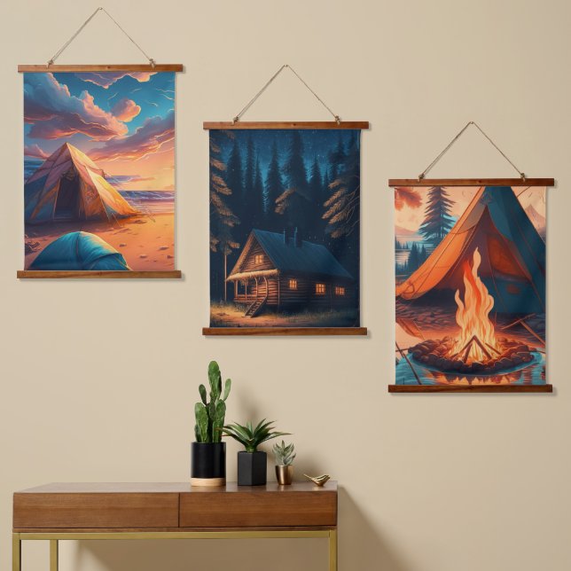 Three Camping Scenes Hanging Tapestry (Asymmetrical)