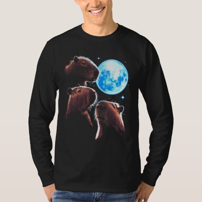 Three Capybara Moon Funny Capybara Meme Mystical C T-Shirt (Front)