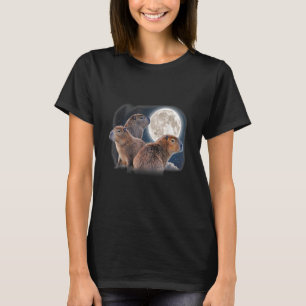 Three Capybaras and Moon Funny Capybara Humor Paro T-Shirt
