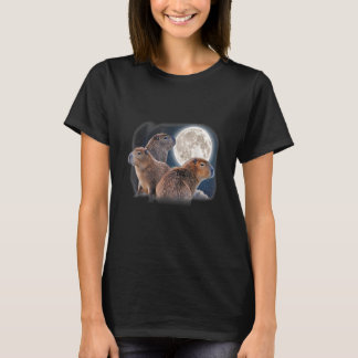 Three Capybaras and Moon Funny Capybara Humor Paro T-Shirt