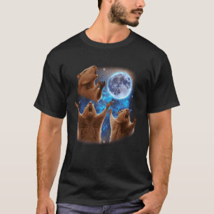 Three Capybaras Howling at The Moon Weird Meme Cap T-Shirt