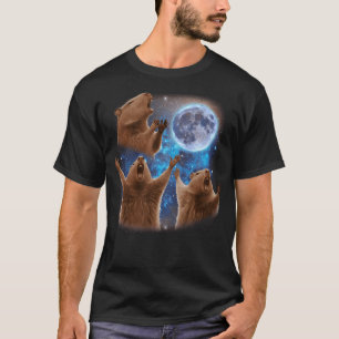 Three Capybaras Howling At The Moon Weird Meme T-Shirt