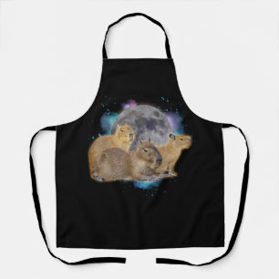 Three Capybaras Moon Funny Capybara Meme Mystical  Apron