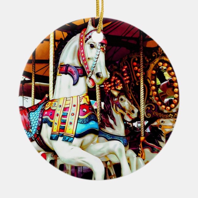 Three Carousel Horses Ceramic Ornament (Front)