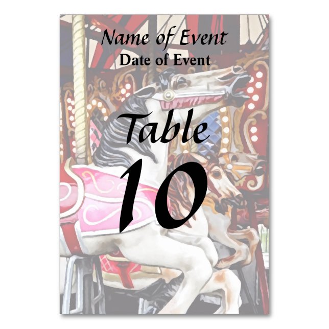 Three Carousel Horses Closeup Table Number (Back)