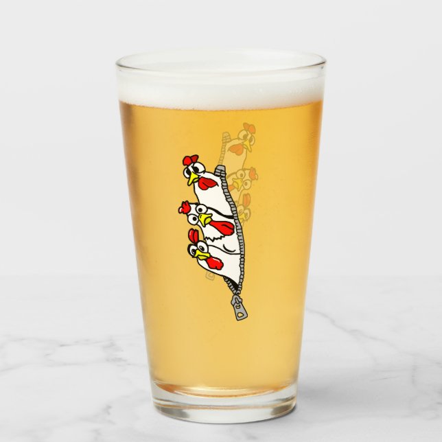 Three Cartoon Chickens Glass (Front Filled)
