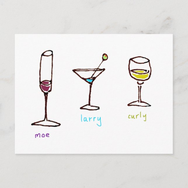Three Cartoon Drinks Stooges Postcard (Front)