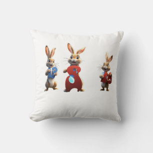 Three Cartoon Hares Holding a Huge Number 3 Sign Throw Pillow