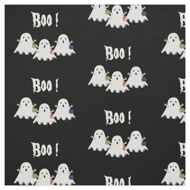Three Cartoon Little Ghost Black Fabric (Swatch)