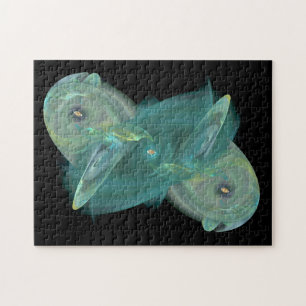 Three Cat Eyes In Sea of Ocean Green Abstract Jigsaw Puzzle