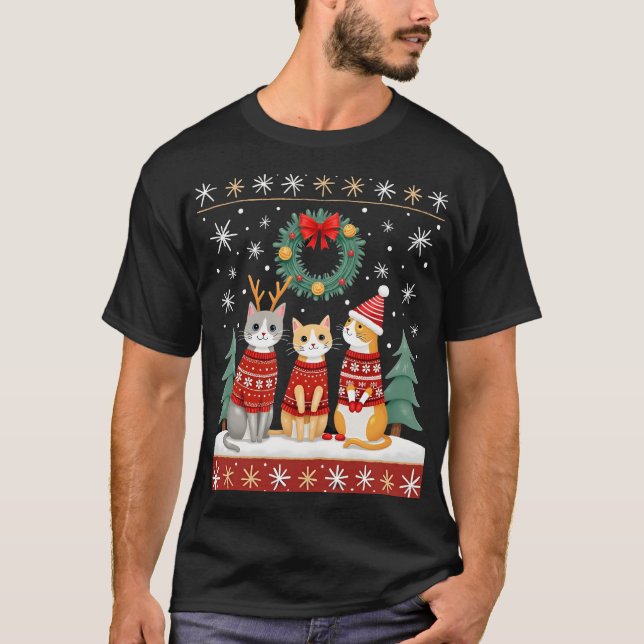 Three Cat Funny Christmas Cat Ugly Xmas Sweater Me (Front)
