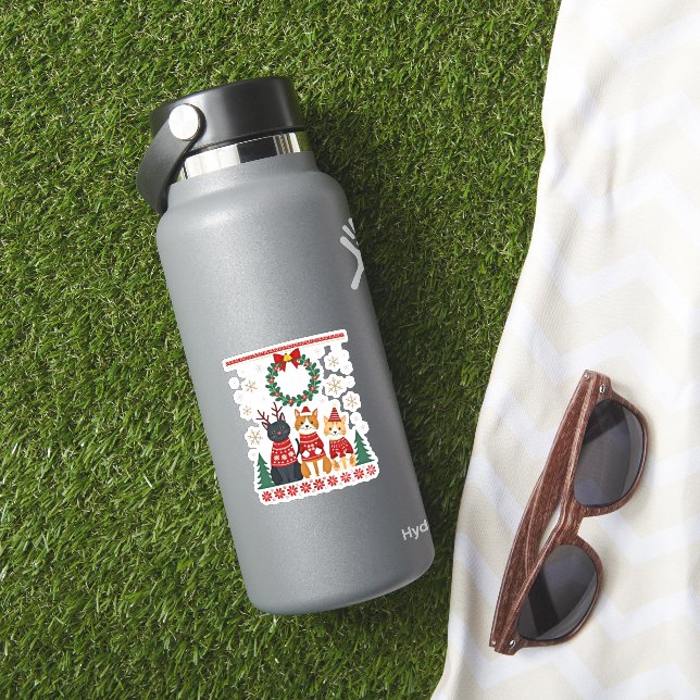 Three Cat Funny Christmas Cat Ugly Xmas Sweater Me (HydroFlask Insitu)