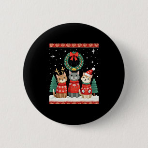 Three Cat Funny Christmas Cat Ugly Xmas Sweater Me 2 Inch Round Button