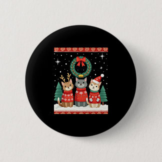 Three Cat Funny Christmas Cat Ugly Xmas Sweater Me 2 Inch Round Button
