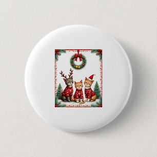 Three Cat Funny Christmas Cat Ugly Xmas Sweater Me 2 Inch Round Button