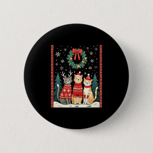 Three Cat Funny Christmas Cat Ugly Xmas Sweater Me 2 Inch Round Button
