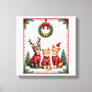 Three Cat Funny Christmas Cat Ugly Xmas Sweater Me Canvas Print