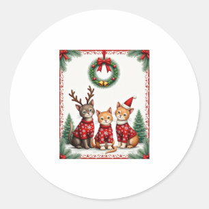 Three Cat Funny Christmas Cat Ugly Xmas Sweater Me Classic Round Sticker