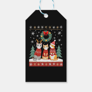 Three Cat Funny Christmas Cat Ugly Xmas Sweater Me Gift Tags