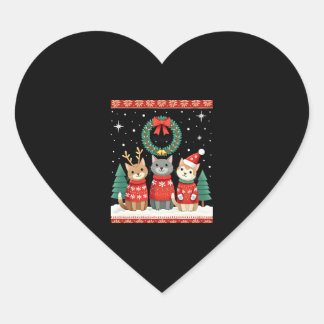 Three Cat Funny Christmas Cat Ugly Xmas Sweater Me Heart Sticker